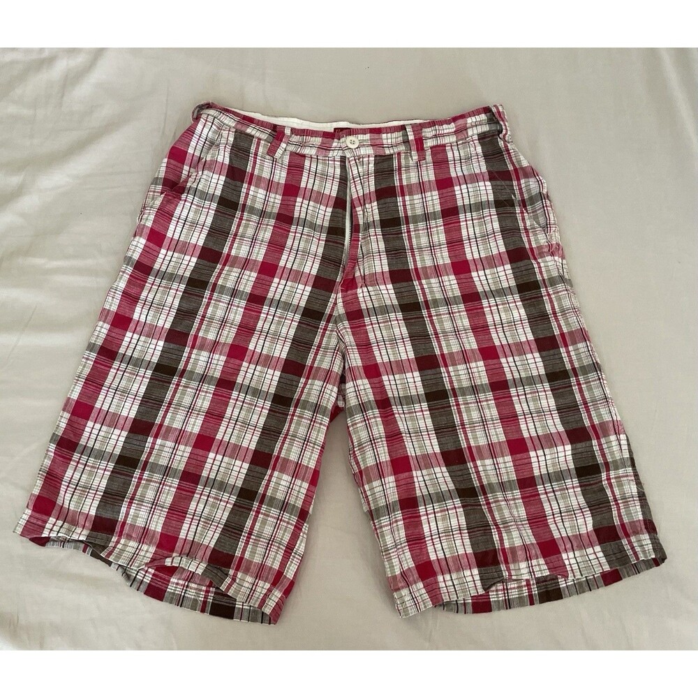 Vintage US Expedition Red Brown Plaid Golf Shorts Sz 36 Summer Y2K 2000s Vacay